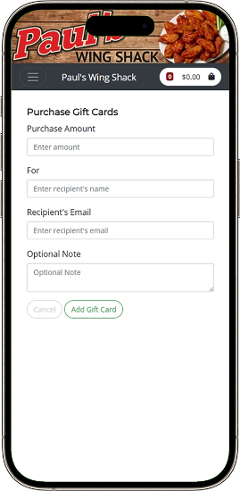 Purchasing digital gift cards on EatOnTheWeb
