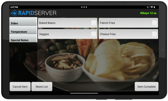 RapidServer Sidelist Screen